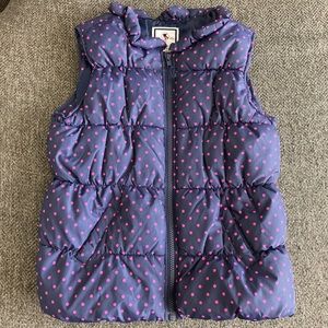 Gymboree Navy & Purple Polka Dot Puffy Vest; Lg.